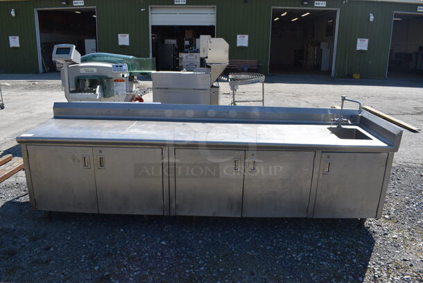 Stainless Steel Commercial Counter w/ Sink Basin, Faucet, Handles and 5 Lower Doors. 126x30x41