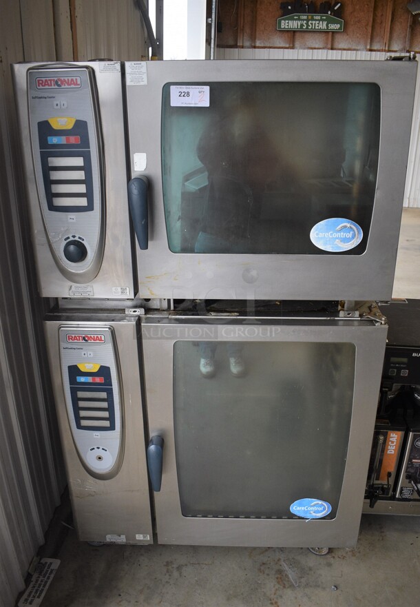 2 GORGEOUS! Rational Stainless Steel Commercial Combitherm Self Cooking Center Convection Ovens on Commercial Casters. Top Model: SCC WE 62. Bottom Model: SCC WE 102. 208/480 Volts, 3 Phase. 42x40x74 2 Times Your Bid!