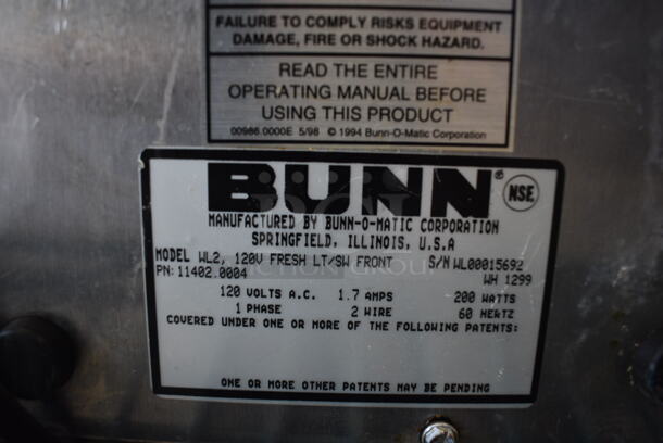 NICE! Bunn Model WL2 Stainless Steel Commercial Countertop 2 Tier 2 Burner Coffee Pot Warmer. 120 Volts, 1 Phase. 8x18x5. Tested and Working! - Image 4 of 4