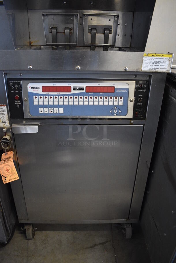 GORGEOUS! Giles Model WOG-MP-VH Stainless Steel Commercial Floor Style Electric Powered Fryer w/ Ventless Hood on Commercial Casters. 240 Volts, 3 Phase. 24x31x81 - Image 6 of 12