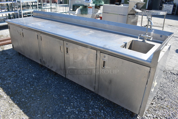 Stainless Steel Commercial Counter w/ Sink Basin, Faucet, Handles and 5 Lower Doors. 126x30x41 - Image 2 of 8