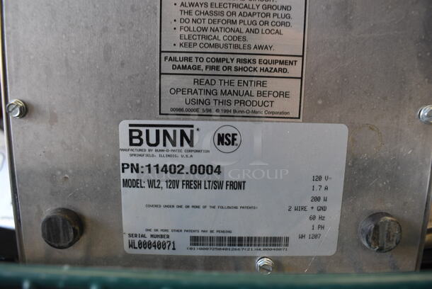 NICE! Bunn Model WL2 Stainless Steel Commercial Countertop 2 Tier 2 Burner Coffee Pot Warmer. 120 Volts, 1 Phase. 8x18x5. Tested and Working! - Image 5 of 5