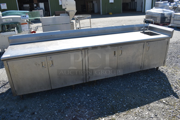 Stainless Steel Commercial Counter w/ Sink Basin, Faucet, Handles and 5 Lower Doors. 126x30x41 - Image 7 of 8