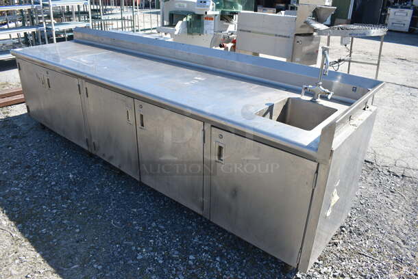 Stainless Steel Commercial Counter w/ Sink Basin, Faucet, Handles and 5 Lower Doors. 126x30x41 - Image 8 of 8