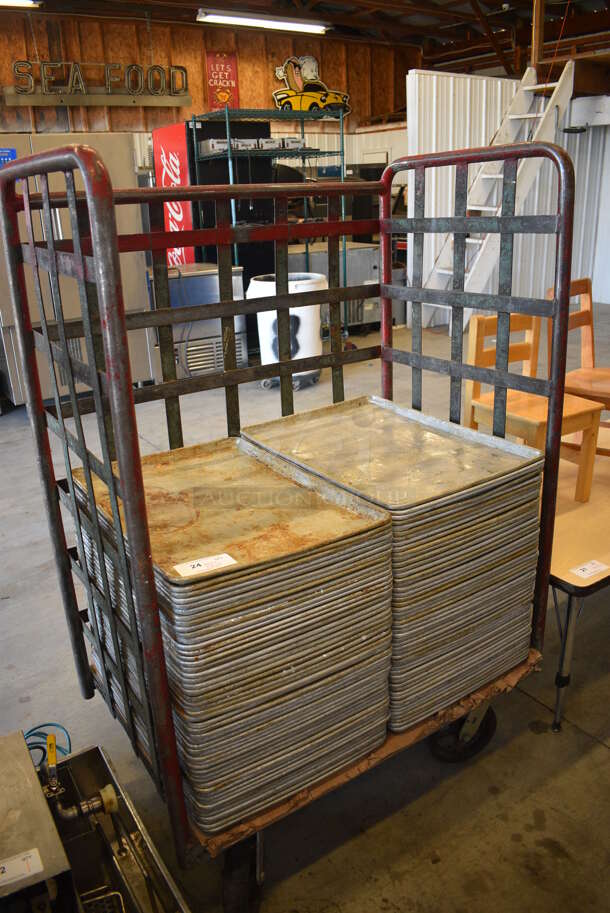 100 Metal Full Size Baking Pans w/ Metal Commercial Cart on Commercial Casters. 18x26x1, Cart: 40x26x61. 100 Times Your Bid! - Image 2 of 5