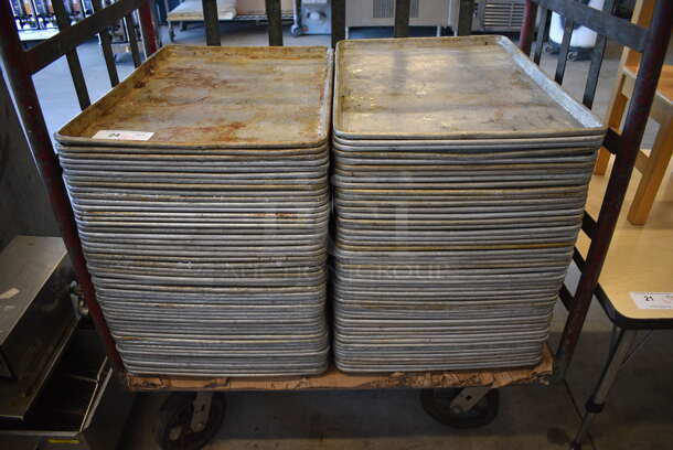 100 Metal Full Size Baking Pans w/ Metal Commercial Cart on Commercial Casters. 18x26x1, Cart: 40x26x61. 100 Times Your Bid! - Image 3 of 5