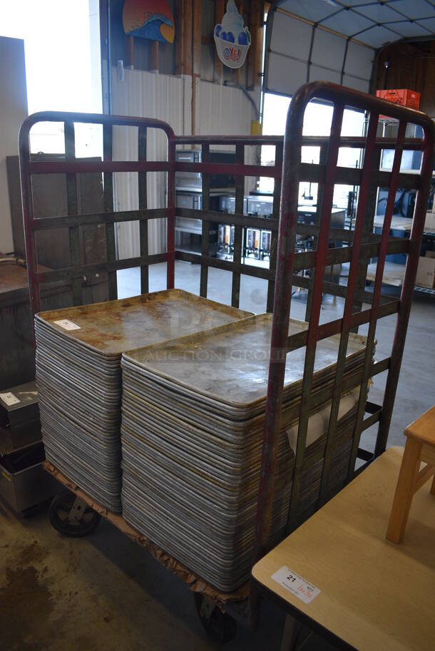 100 Metal Full Size Baking Pans w/ Metal Commercial Cart on Commercial Casters. 18x26x1, Cart: 40x26x61. 100 Times Your Bid! - Image 4 of 5