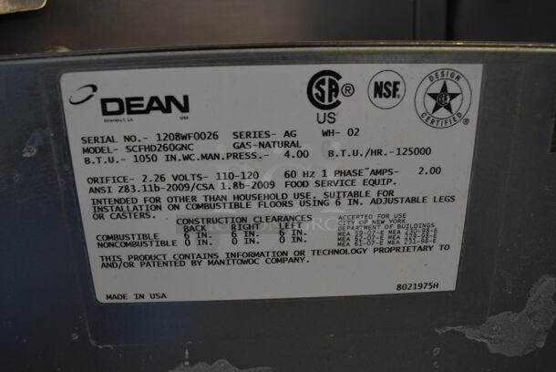 FANTASTIC! 2012 Dean Model SCFHD260GNC Stainless Steel Commercial Floor Style Natural Gas Powered Double Bay Deep Fat Fryer w/ Filtration System on Commercial Casters. 125,000 BTU. 40x36x49 - Image 9 of 9
