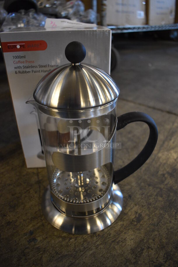 4 BRAND NEW IN BOX! Europe Ware Metal Countertop French Coffee Presses. 5x7x9. 4 Times Your Bid!