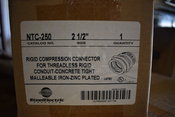 ALL ONE MONEY! Lot of 10 BRAND NEW IN BOX! Steel Electric Rigid Compression Connector for Threadless Rigid Conduit Concrete Right Malleable Iron Zinc Plated Connector. 3.5x3.5x4 - Image 3 of 5