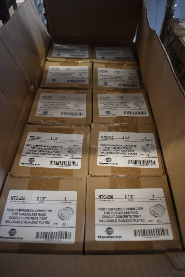 ALL ONE MONEY! Lot of 10 BRAND NEW IN BOX! Steel Electric Rigid Compression Connector for Threadless Rigid Conduit Concrete Right Malleable Iron Zinc Plated Connector. 3.5x3.5x4 - Image 4 of 5