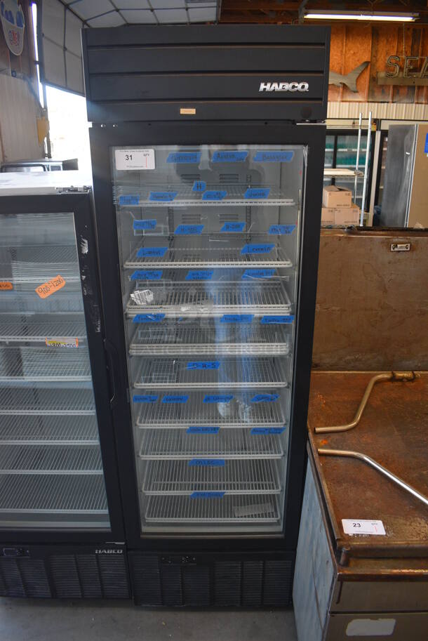 WOW! 2019 Habco Model SE18 Metal Commercial Single Door Reach In Cooler Merchandiser w/ Poly Coated Racks. 115 Volts, 1 Phase. 24x24x78. Tested and Working!