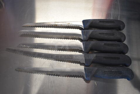 5 SHARPENED Stainless Steel Serrated Knives. Includes 13". 5 Times Your Bid!