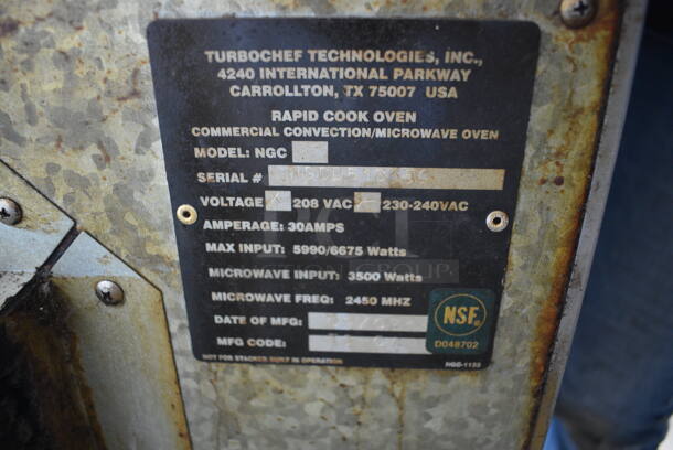 FANTASTIC! Turbochef Model NGC Stainless Steel Commercial Countertop Electric Powered Rapid Cook Oven on Stainless Steel Equipment Stand w/ Commercial Casters. 208/230-240 Volts, 1 Phase. 30x30x36.5 - Image 5 of 7