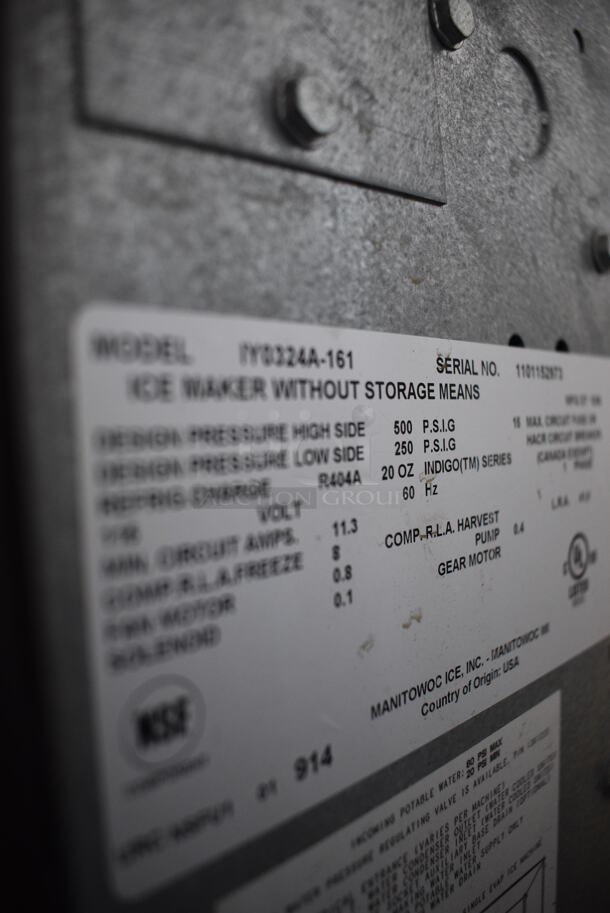 GREAT! 2012 Manitowoc Model IY0324A-161 Stainless Steel Commercial Air Cooled Ice Machine Head on Metal Commercial Ice Bin. 115 Volts, 1 Phase. 22x33x69 - Image 6 of 8