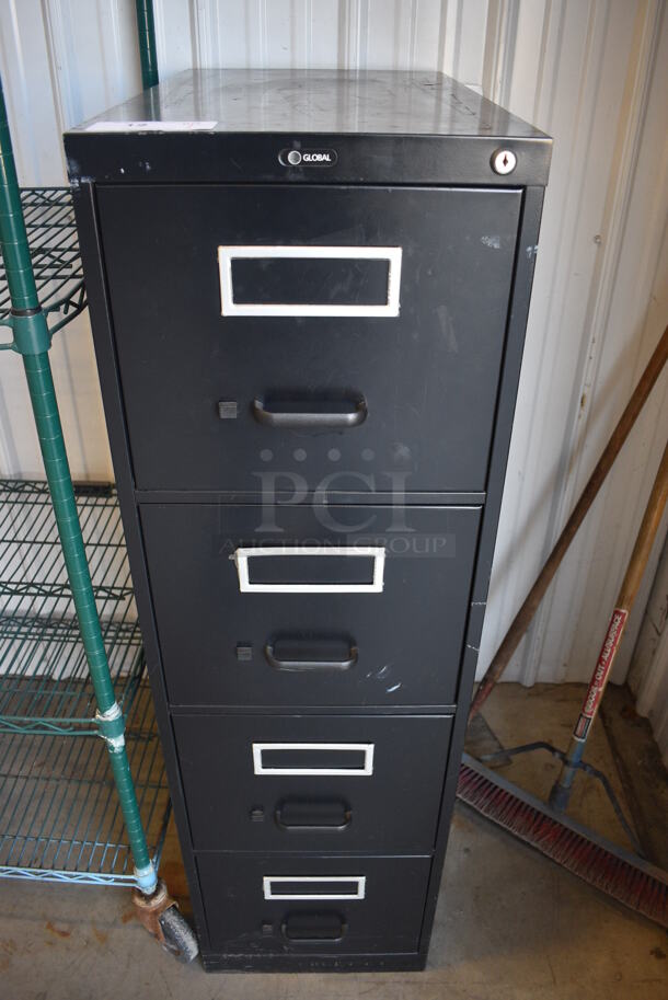 Global Black Metal 4 Drawer Filing Cabinet. 15x26.5x52 - Image 1 of 8