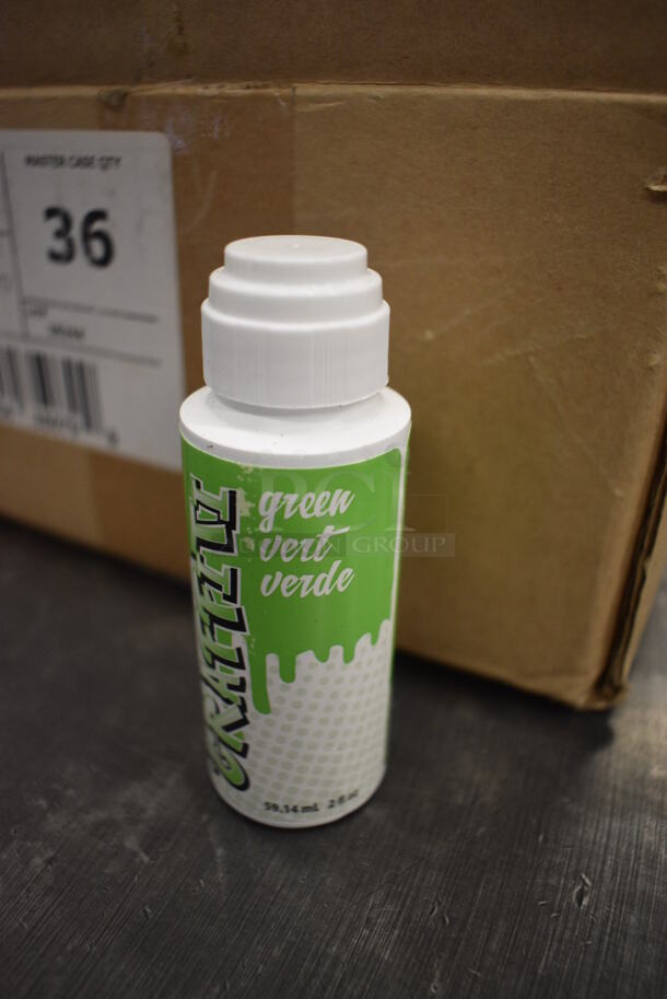 ALL ONE MONEY! 36 BRAND NEW IN BOX! ColorBox Glass Green Graffiti Bottles! 1.5x1.5x4 - Image 2 of 5