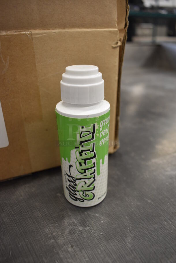 ALL ONE MONEY! 36 BRAND NEW IN BOX! ColorBox Glass Green Graffiti Bottles! 1.5x1.5x4 - Image 3 of 5