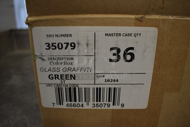 ALL ONE MONEY! 36 BRAND NEW IN BOX! ColorBox Glass Green Graffiti Bottles! 1.5x1.5x4 - Image 5 of 5