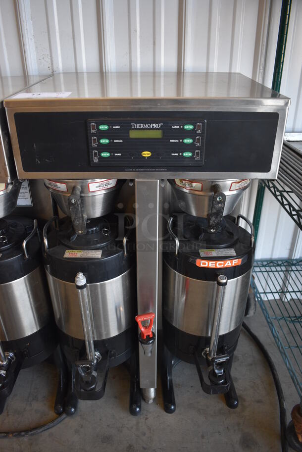 NICE! Curtis Model SCTP15T10A310 Stainless Steel Commercial Countertop Dual Coffee Machine w/ Hot Water Dispenser, 2 Metal Brew Baskets and 2 Coffee Urns. 220 Volts, 1 Phase. 20x20x35.5