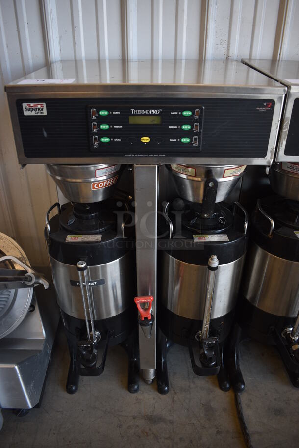 NICE! Curtis Model SCTP15T10A310 Stainless Steel Commercial Countertop Dual Coffee Machine w/ Hot Water Dispenser, 2 Metal Brew Baskets and 2 Coffee Urns. 220 Volts, 1 Phase. 20x20x35.5 - Image 1 of 5