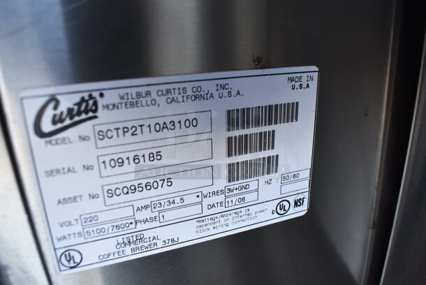 NICE! Curtis Model SCTP15T10A310 Stainless Steel Commercial Countertop Dual Coffee Machine w/ Hot Water Dispenser, 2 Metal Brew Baskets and 2 Coffee Urns. 220 Volts, 1 Phase. 20x20x35.5 - Image 5 of 5
