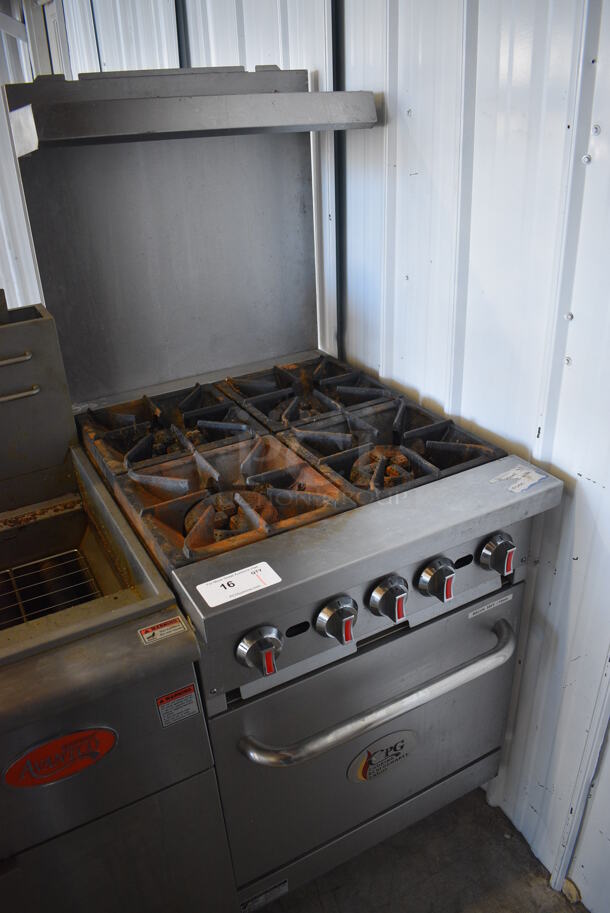 GREAT! Cooking Performance Group Model S24-N Stainless Steel Commercial Floor Style Natural Gas Powered 4 Burner Range w/ Oven, Backsplash and Overshelf. 24x32x60 - Image 2 of 6