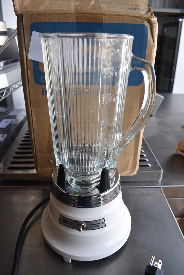BRAND NEW SCRATCH AND DENT! Waring Model 51BL32 Metal Commercial Countertop Blender Base w/ Glass Pitcher. Does Not Have Lid. 120 Volts, 1 Phase. 7x7x15. Tested and Working!