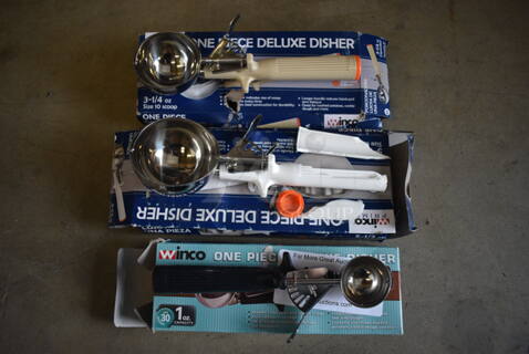 3 BRAND NEW IN BOX! Various Metal Scoops. Includes 8.5". 3 Times Your Bid!