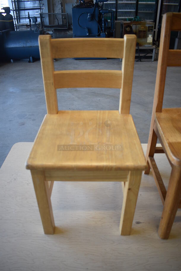 Table w/ 3 Various Wooden Children's Chairs. 60x30x20, 14x14x24, 12x12x22 - Image 3 of 5