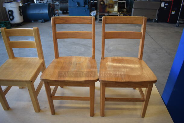 Table w/ 3 Various Wooden Children's Chairs. 60x30x20, 14x14x24, 12x12x22 - Image 4 of 5
