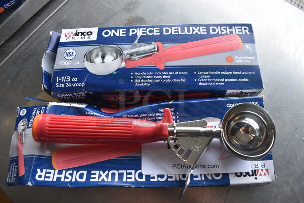 2 BRAND NEW IN BOX! Winco Stainless Steel Scoops. 8.5