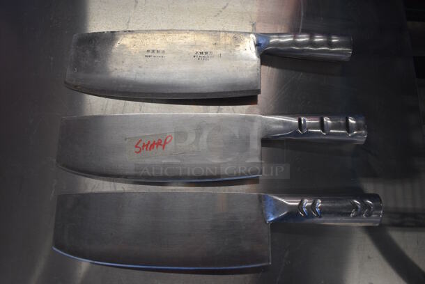3 SHARPENED Stainless Steel Cleaver Knives. 12