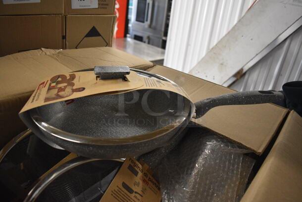 6 BRAND NEW IN BOX! AM Professional Skillets w/ Lids. 18x11x3. 6 Times Your Bid!