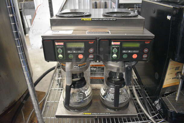 NICE! 2016 Bunn Model AXIOM 2/2 TWIN Stainless Steel Commercial Countertop 4 Burner Coffee Machine w/ 2 Coffee Pots, Metal Brew Basket and Poly Brew Basket. 120/208-240 Volts, 1 Phase. 16x18x19