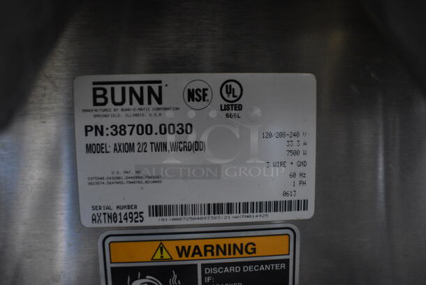NICE! 2013 Bunn Model AXIOM 2/2 TWIN Stainless Steel Commercial Countertop 4 Burner Coffee Machine w/ 2 Coffee Pots and 2 Metal Brew Baskets. 120/208-240 Volts, 1 Phase. 16x18x19 - Image 4 of 5