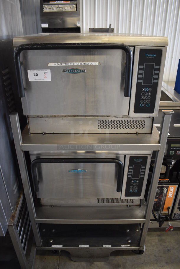 2 FANTASTIC! 2014 Turbochef Model NGCD6 Tornado Stainless Steel Commercial Countertop Electric Powered Rapid Cook Ovens on Stainless Steel Commercial 2 Tier Equipment Stand w/ Commercial Casters. 208/230-240 Volts, 1 Phase. 30x30x60. 2 Times Your Bid! Tested and Working!