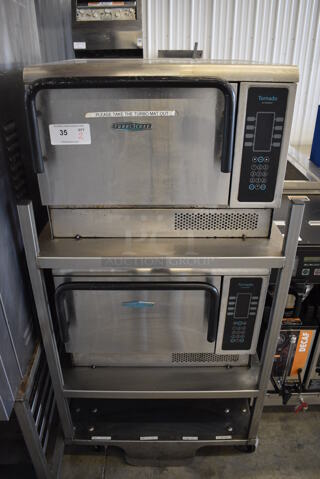 2 FANTASTIC! 2014 Turbochef Model NGCD6 Tornado Stainless Steel Commercial Countertop Electric Powered Rapid Cook Ovens on Stainless Steel Commercial 2 Tier Equipment Stand w/ Commercial Casters. 208/230-240 Volts, 1 Phase. 30x30x60. 2 Times Your Bid! Tested and Working!