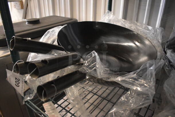 4 BRAND NEW! Winco Model WOK-36 Metal Woks. 22x16x5. 4 Times Your Bid!