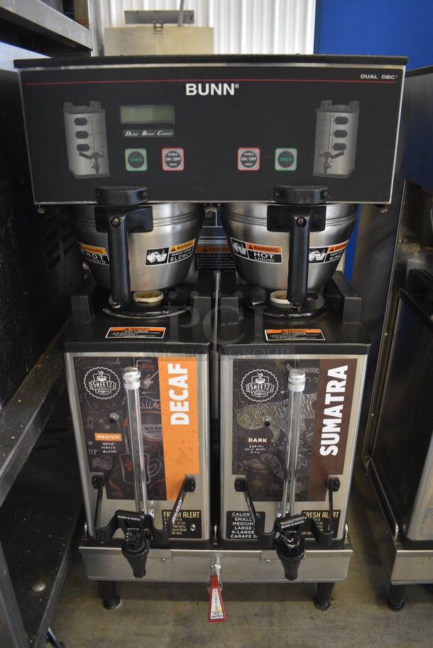 NICE! 2012 Bunn Model DUAL SH DBC Stainless Steel Commercial Countertop Dual Coffee Machine w/ Hot Water Dispenser, 2 Bunn Model SH SERVER Satellite Servers and 2 Metal Brew Baskets. 120/208-240 Volts, 1 Phase. 18x24x36. Tested and Working! - Image 3 of 6