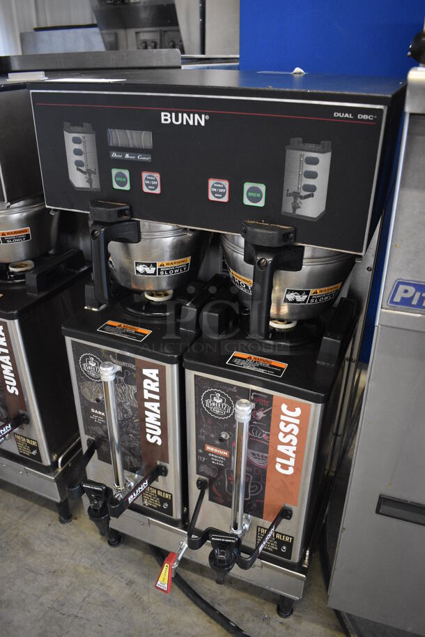 NICE! 2012 Bunn Model DUAL SH DBC Stainless Steel Commercial Countertop Dual Coffee Machine w/ Hot Water Dispenser, 2 Bunn Model SH SERVER Satellite Servers and 2 Metal Brew Baskets. 120/208-240 Volts, 1 Phase. 18x24x36. Tested and Working! - Image 2 of 5