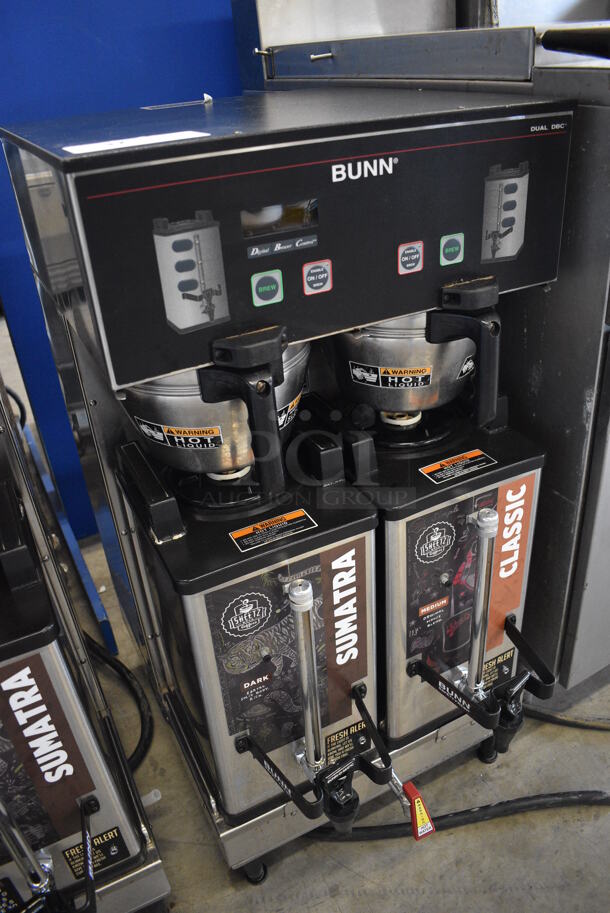 NICE! 2012 Bunn Model DUAL SH DBC Stainless Steel Commercial Countertop Dual Coffee Machine w/ Hot Water Dispenser, 2 Bunn Model SH SERVER Satellite Servers and 2 Metal Brew Baskets. 120/208-240 Volts, 1 Phase. 18x24x36. Tested and Working! - Image 3 of 5