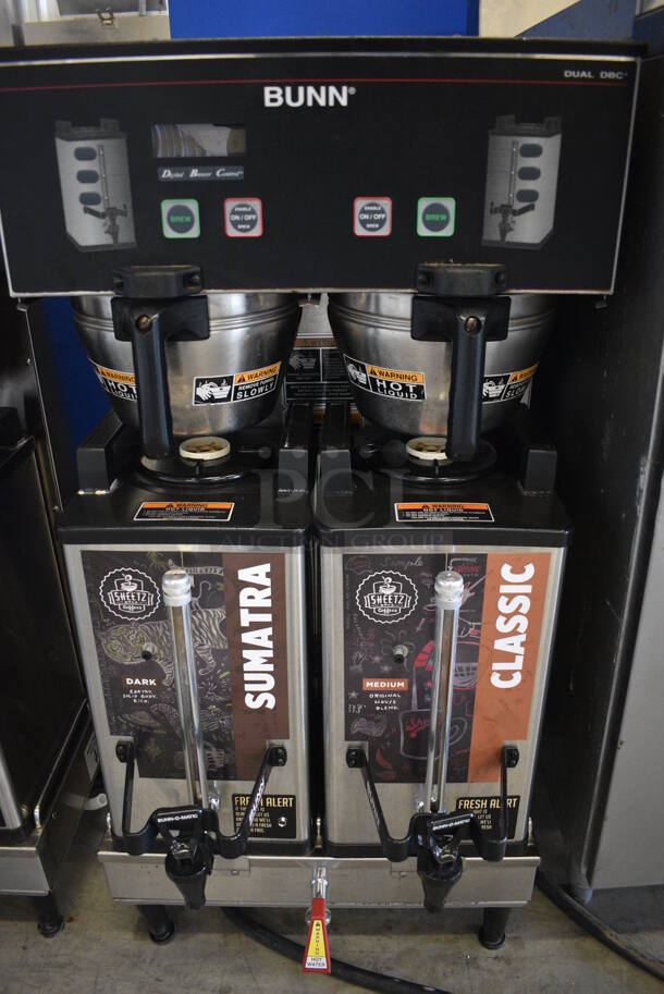 NICE! 2012 Bunn Model DUAL SH DBC Stainless Steel Commercial Countertop Dual Coffee Machine w/ Hot Water Dispenser, 2 Bunn Model SH SERVER Satellite Servers and 2 Metal Brew Baskets. 120/208-240 Volts, 1 Phase. 18x24x36. Tested and Working! - Image 4 of 5