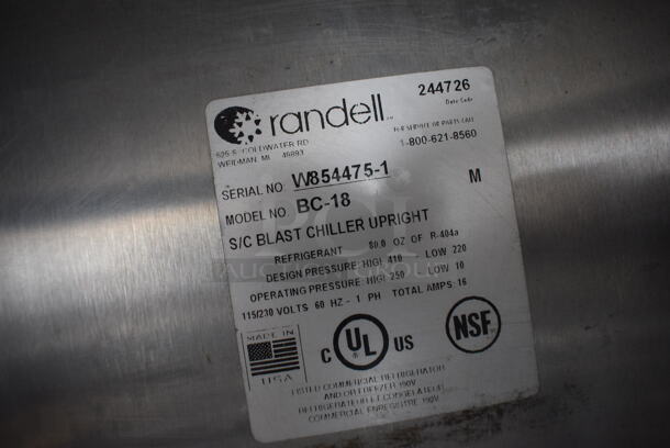 BEAUTIFUL! 2014 Randell Model BC-18 Stainless Steel Commercial Floor Style Blast Chiller. 115/230 Volts, 1 Phase. 40x35x72 - Image 7 of 8