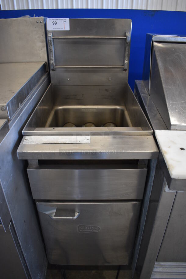 GREAT! Keating Model 14AA Stainless Steel Commercial Floor Style Gas Powered Deep Fat Fryer. 109,000 BTU. 15.5x29x46