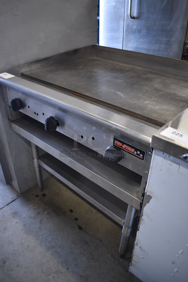 SWEET! Tri-Star Stainless Steel Commercial Gas Powered Flat Top Griddle on Stainless Steel Equipment Stand. 36x32x36.5 - Image 2 of 6