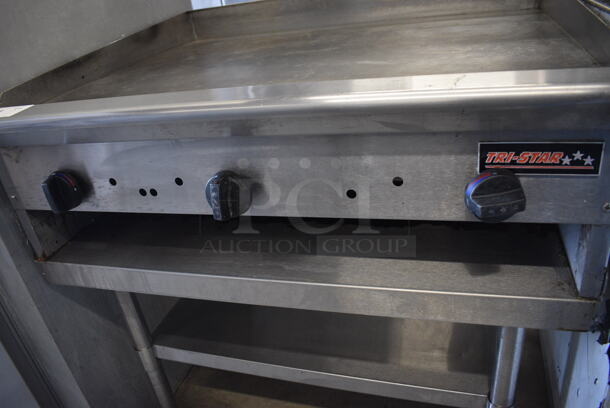 SWEET! Tri-Star Stainless Steel Commercial Gas Powered Flat Top Griddle on Stainless Steel Equipment Stand. 36x32x36.5 - Image 4 of 6