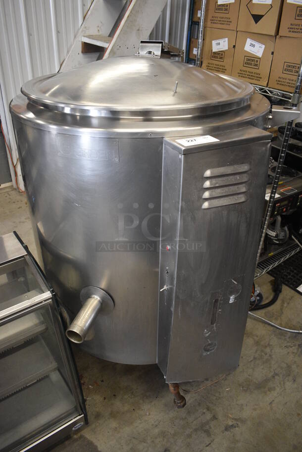 STUNNING! Groen Model AH/1-60 Stainless Steel Commercial Natural Gas Powered Floor Style 60 Gallon Steam Kettle. 145,000 BTU. 40x40x54