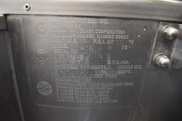STUNNING! Groen Model AH/1-60 Stainless Steel Commercial Natural Gas Powered Floor Style 60 Gallon Steam Kettle. 145,000 BTU. 40x40x54 - Image 7 of 12
