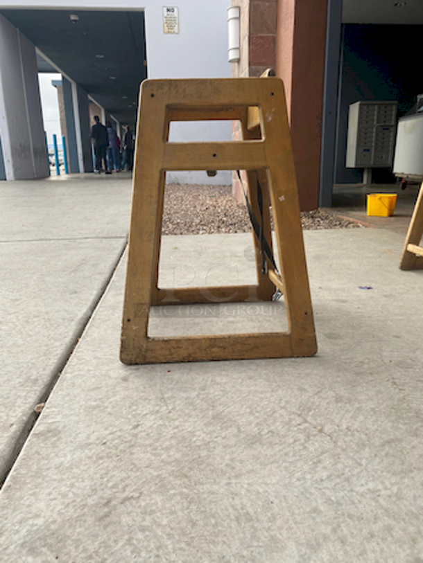 SWEET! SET OF 3 Wood Stacking Restaurant High Chairs with Dark Finish.

Overall Dimensions:
Length: 20"
Width: 18 1/2"
Height: 27 1/2" - Image 3 of 9